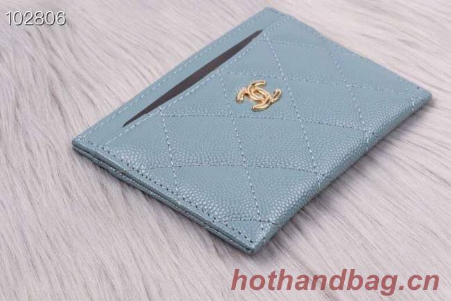 Chanel classic card holder Grained Calfskin & Gold-Tone Metal A31510 light blue