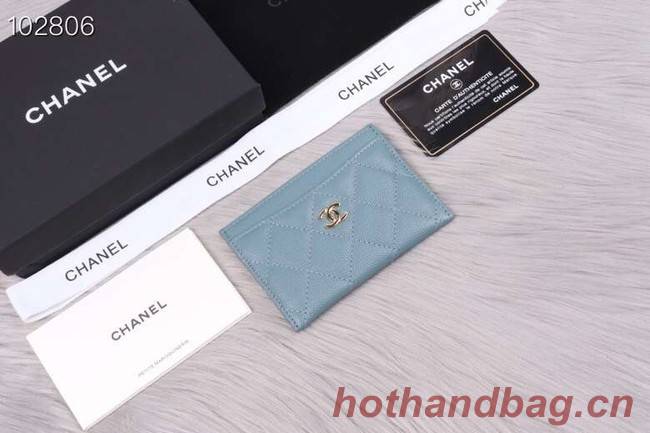 Chanel classic card holder Grained Calfskin & Gold-Tone Metal A31510 light blue