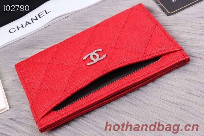 Chanel classic card holder Grained Calfskin & Gold-Tone Metal A31510 red