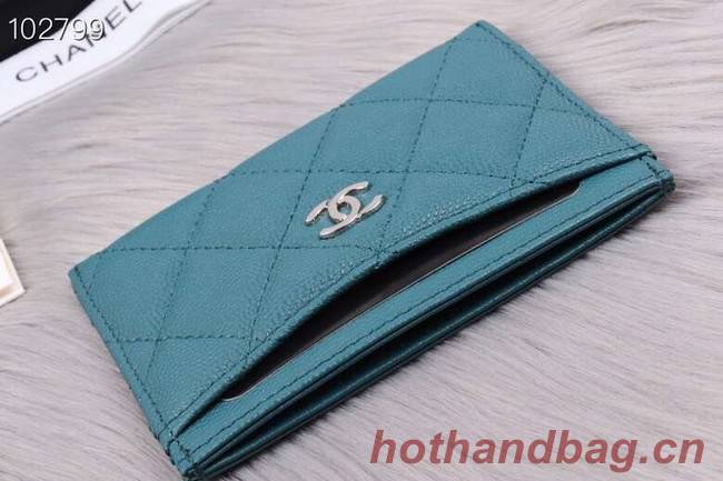 Chanel classic card holder Grained Calfskin & Gold-Tone Metal A31510 sky blue