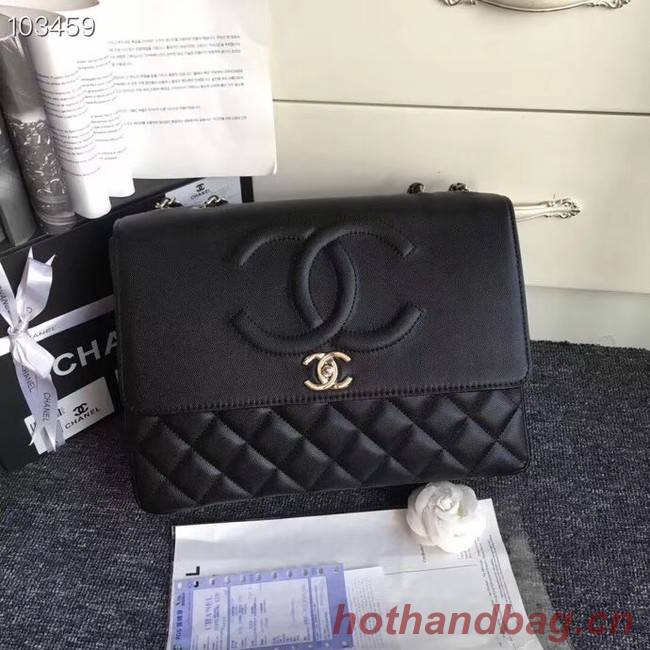 Chanel Grained Calfskin & Silver-Tone Metal A91869 Black