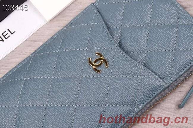 Chanel classic pouch Grained Calfskin& Gold-Tone Metal A84402 light blue