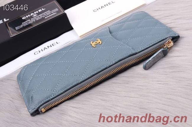 Chanel classic pouch Grained Calfskin& Gold-Tone Metal A84402 light blue