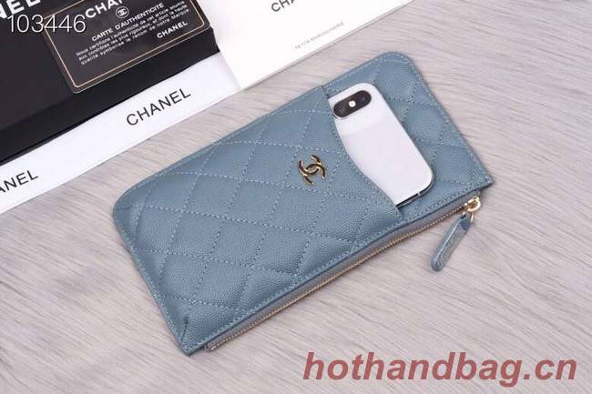 Chanel classic pouch Grained Calfskin& Gold-Tone Metal A84402 light blue