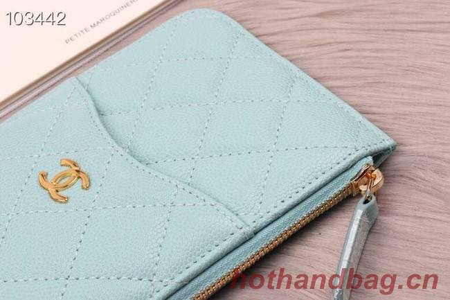 Chanel classic pouch Grained Calfskin& gold-Tone Metal A84402 light green