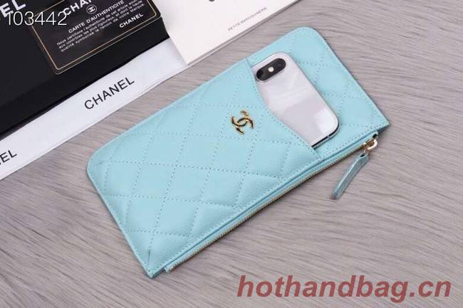 Chanel classic pouch Grained Calfskin& gold-Tone Metal A84402 light green