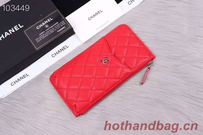 Chanel classic pouch Grained Calfskin& silver-Tone Metal A84402 red