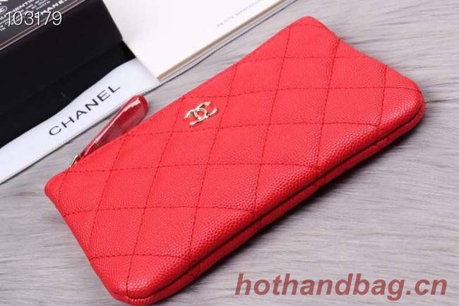 Chanel classic small pouch Grained Calfskin& silver-Tone Metal A82365 red