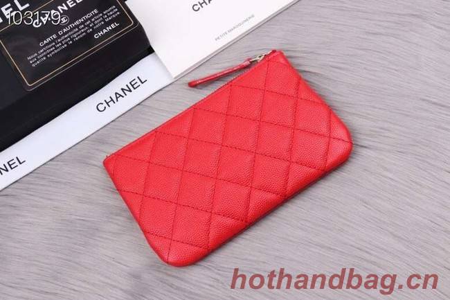 Chanel classic small pouch Grained Calfskin& silver-Tone Metal A82365 red