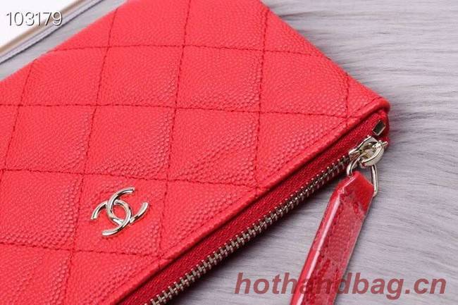 Chanel classic small pouch Grained Calfskin& silver-Tone Metal A82365 red