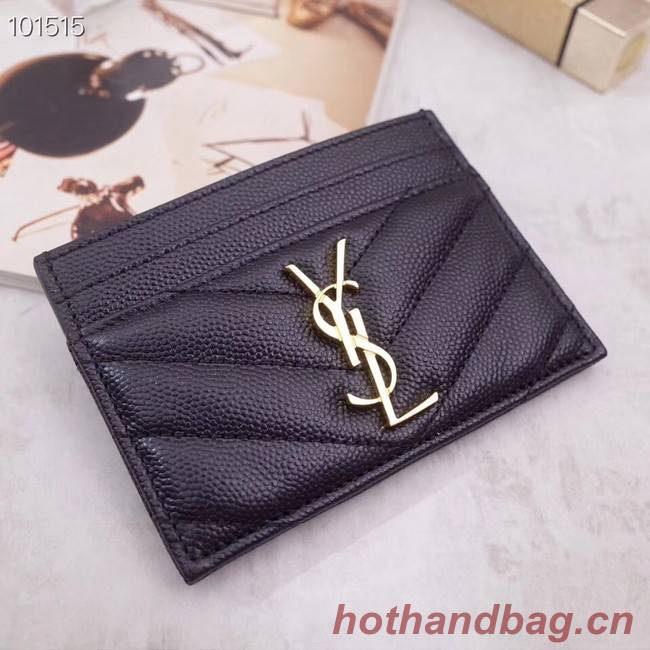 SAINT LAURENT Monogram leather card holder 88337 Gold-Tone Metal Black