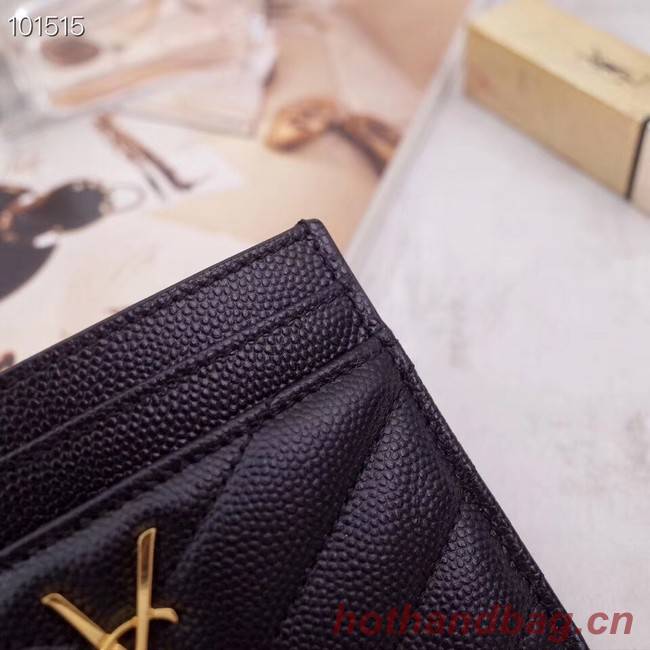 SAINT LAURENT Monogram leather card holder 88337 Gold-Tone Metal Black