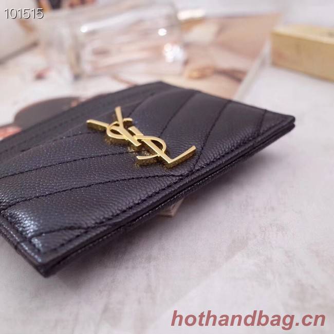 SAINT LAURENT Monogram leather card holder 88337 Gold-Tone Metal Black