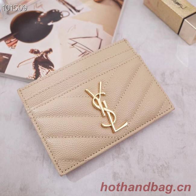 SAINT LAURENT Monogram leather card holder 88337 Gold-Tone Metal apricot