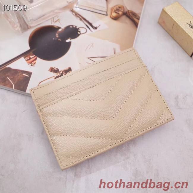 SAINT LAURENT Monogram leather card holder 88337 Gold-Tone Metal apricot