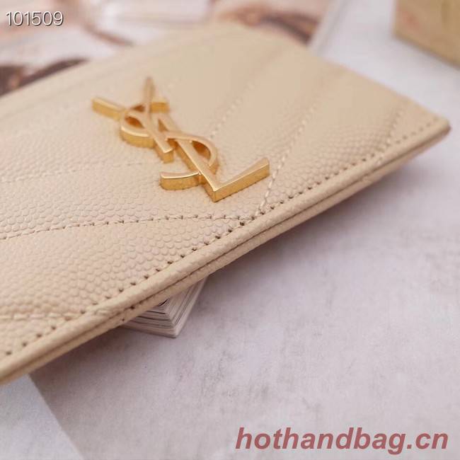 SAINT LAURENT Monogram leather card holder 88337 Gold-Tone Metal apricot