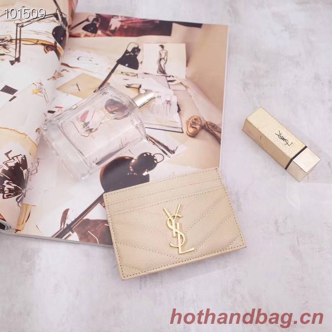 SAINT LAURENT Monogram leather card holder 88337 Gold-Tone Metal apricot