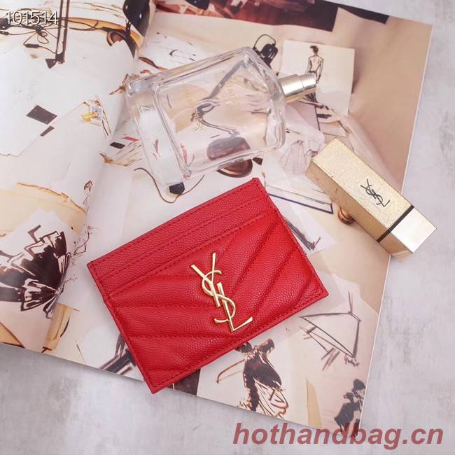 SAINT LAURENT Monogram leather card holder 88337 Gold-Tone Metal red