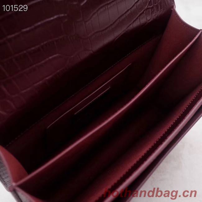 SAINT LAURENT Sunset croc-embossed leather shoulder bag 442906 Burgundy