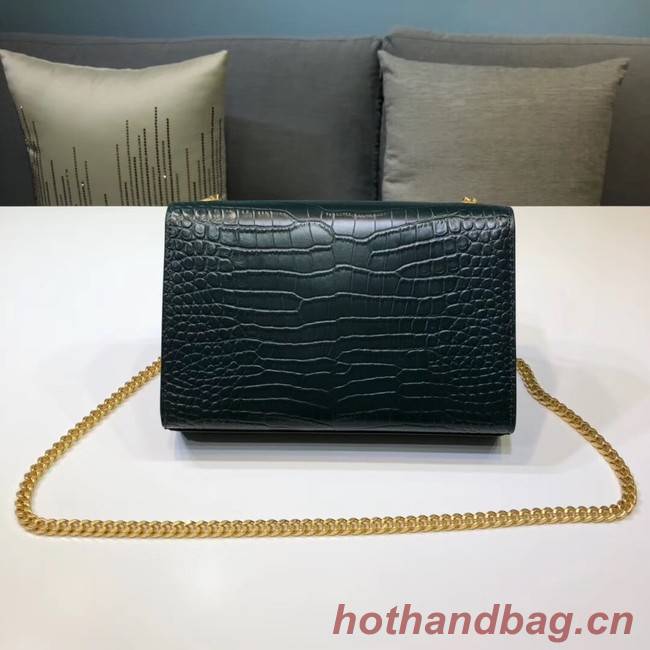 SAINT LAURENT Kate croc-embossed leather shoulder bag 474366 Blackish green