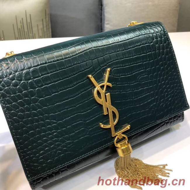 SAINT LAURENT Kate croc-embossed leather shoulder bag 474366 Blackish green