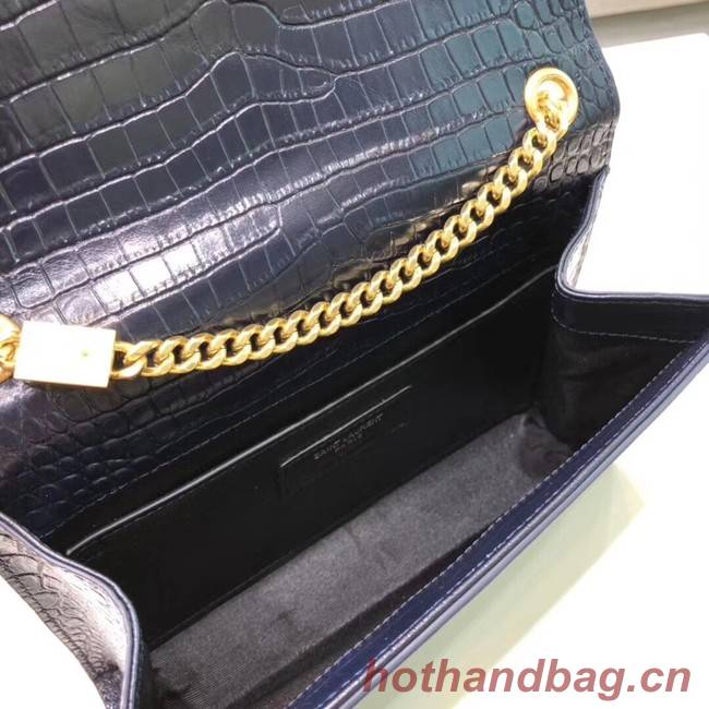 SAINT LAURENT Kate croc-embossed leather shoulder bag 474366 Royal Blue