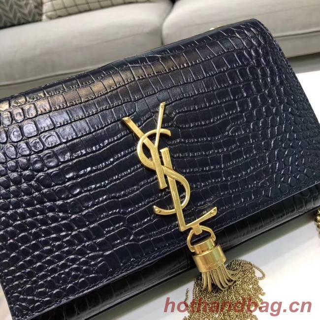 SAINT LAURENT Kate croc-embossed leather shoulder bag 474366 Royal Blue