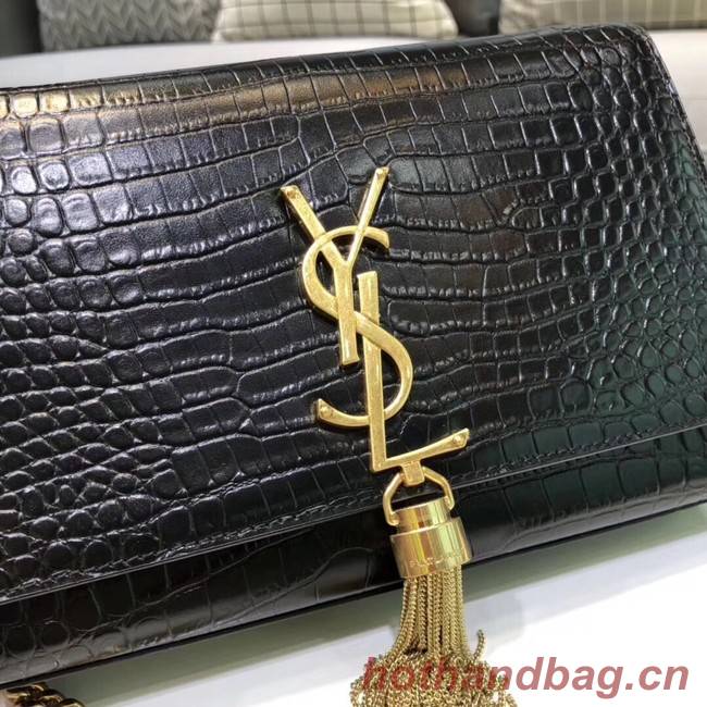 SAINT LAURENT Kate croc-embossed leather shoulder bag 474366 black