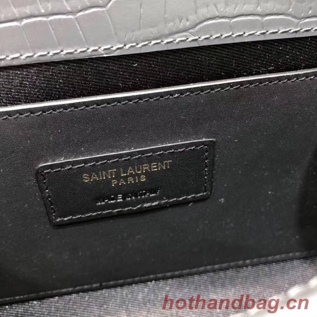 SAINT LAURENT Kate croc-embossed leather shoulder bag 474366 grey