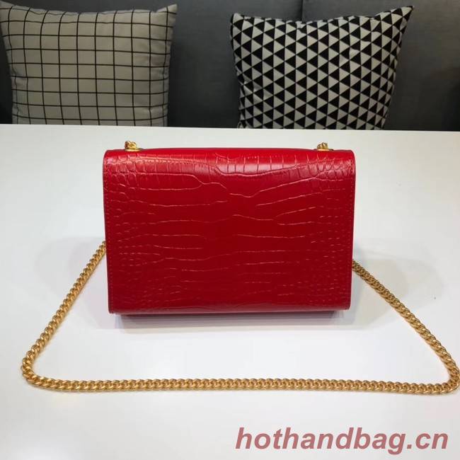 SAINT LAURENT Kate croc-embossed leather shoulder bag 474366 red