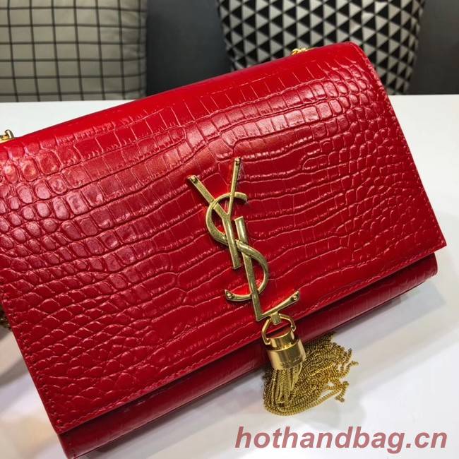 SAINT LAURENT Kate croc-embossed leather shoulder bag 474366 red