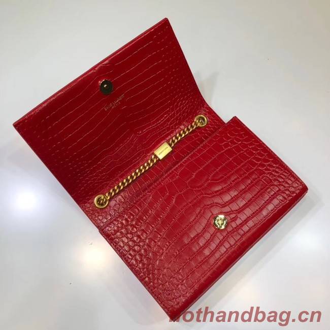 SAINT LAURENT Kate croc-embossed leather shoulder bag 474366 red