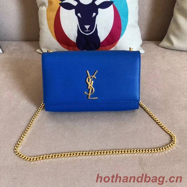 SAINT LAURENT Monogram Kate medium pebbled leather shoulder bag 354021 blue