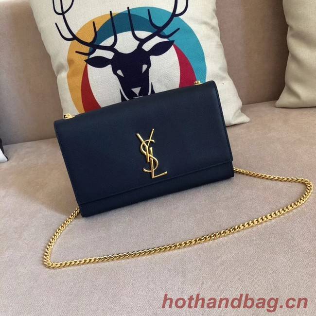 SAINT LAURENT Monogram Kate medium pebbled leather shoulder bag 354021 dark blue