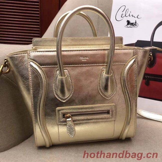 CELINE MICRO LUGGAGE HANDBAG IN LAMINATED LAMBSKIN 189793 GOLD