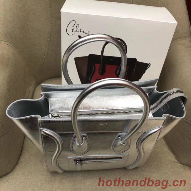 CELINE MICRO LUGGAGE HANDBAG IN LAMINATED LAMBSKIN 189793 SILVER