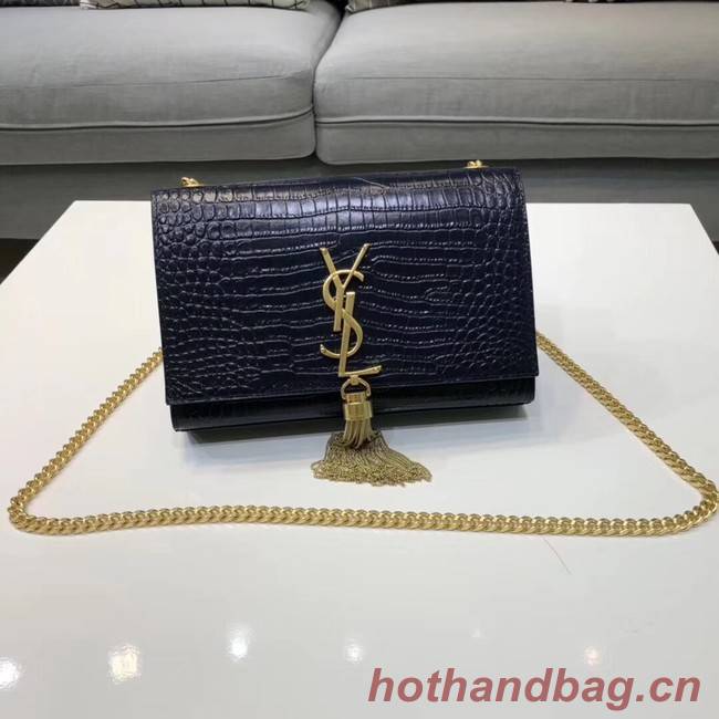 SAINT LAURENT Kate croc-embossed leather shoulder bag 474366 Royal Blue