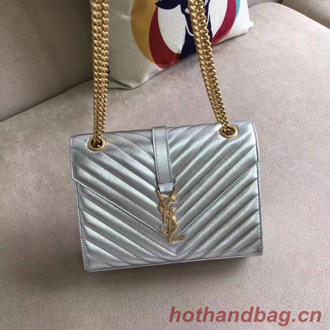 YSL Flap Bag Calfskin Leather 396910 silver