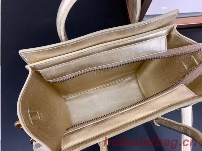 CELINE NANO LUGGAGE BAG IN LAMINATED LAMBSKIN 189243  GOLD