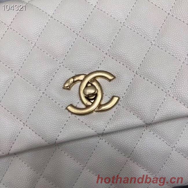 Chanel original Caviar leather flap bag top handle A92292 white&Gold-Tone Metal