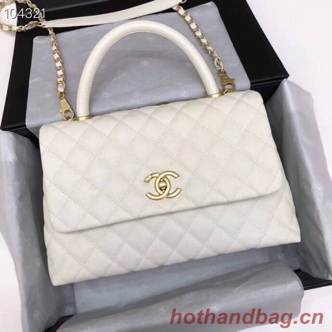 Chanel original Caviar leather flap bag top handle A92292 white&Gold-Tone Metal