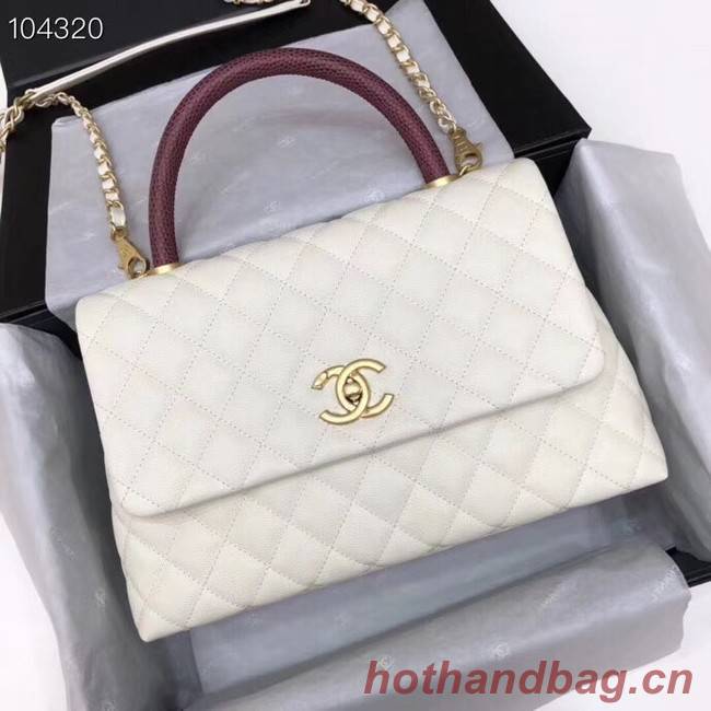 Chanel original Caviar leather flap bag top handle B92292 white&Gold-Tone Metal