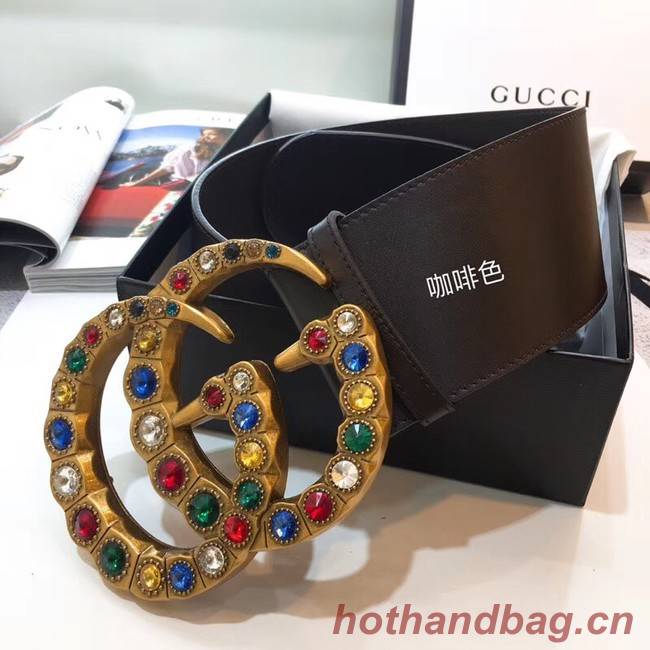 Gucci Leather belt with crystal Double G buckle 550111 Chocolates