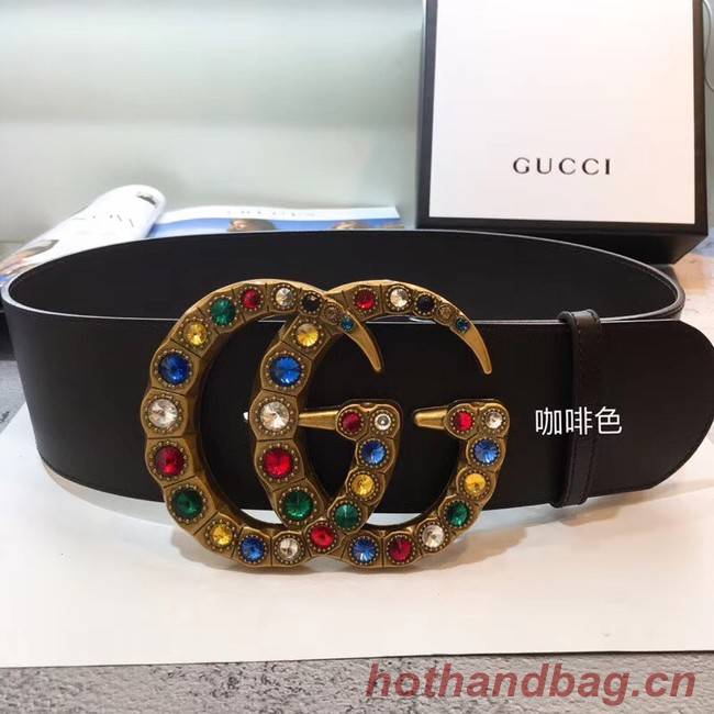 Gucci Leather belt with crystal Double G buckle 550111 Chocolates