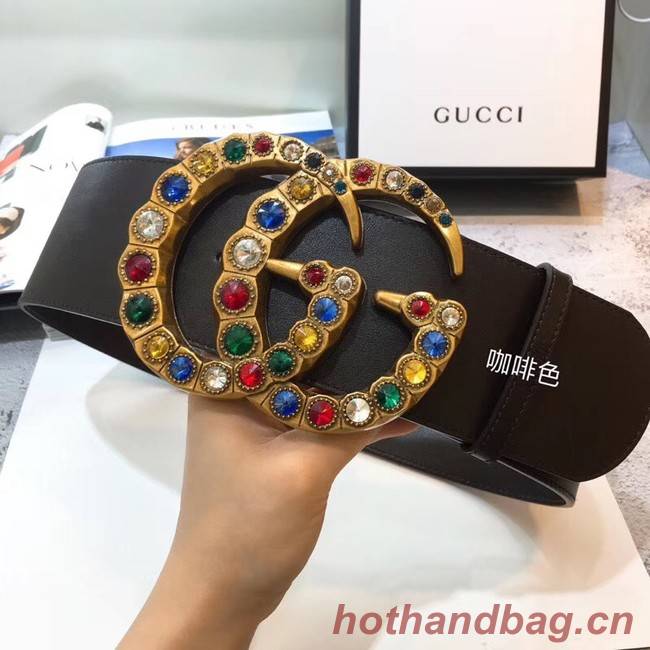 Gucci Leather belt with crystal Double G buckle 550111 Chocolates