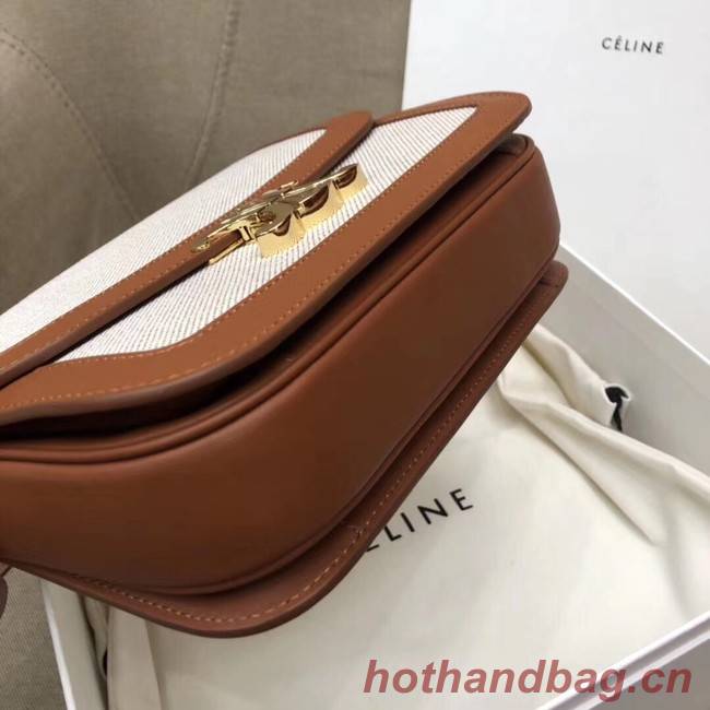 CELINE LARGE TRIOMPHE BAG IN TEXTILE AND NATURAL CALFSKIN 18887 TAN & WHITE