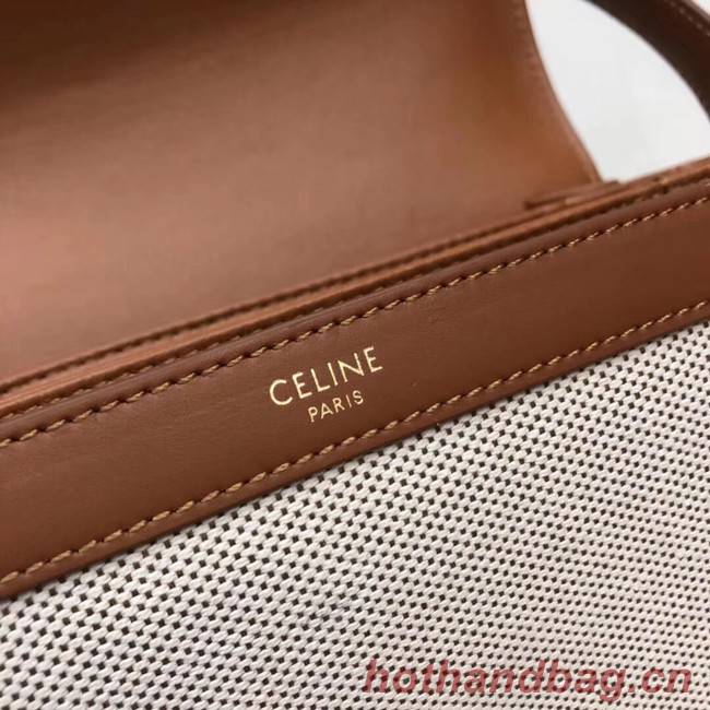 CELINE LARGE TRIOMPHE BAG IN TEXTILE AND NATURAL CALFSKIN 18887 TAN & WHITE