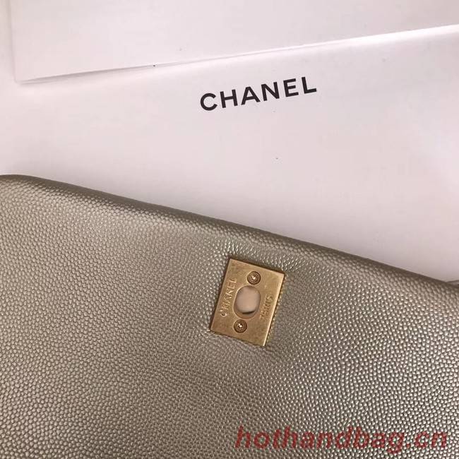 Chanel original Caviar leather flap bag top handle A92290 Light gold&Gold-Tone Metal