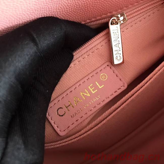 Chanel original Caviar leather flap bag top handle A92290 pink&Gold-Tone Metal