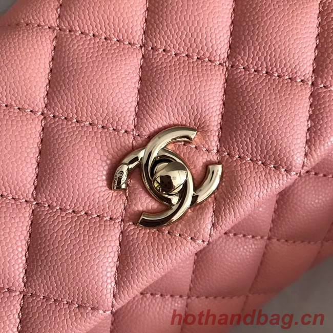 Chanel original Caviar leather flap bag top handle A92290 pink&Gold-Tone Metal